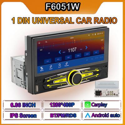 1 Din Universal Car MP5 Video Player 6.86 Inch Wired/Wireless Carplay FM Radio Multimedia Player Type-C Charging BT Handsfree
