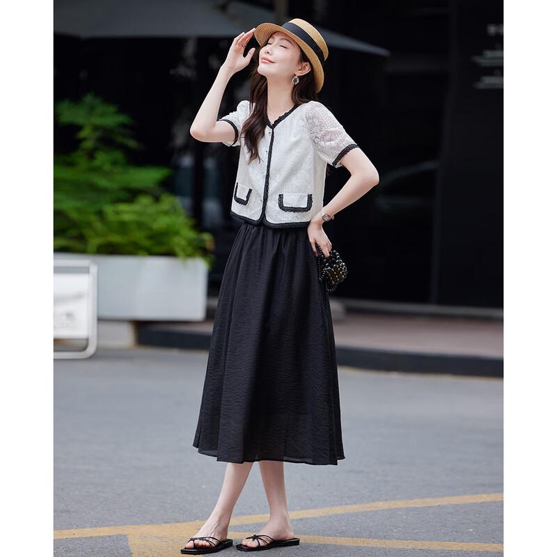 TERRE BLEUE Women's Summer Two-Piece Shirt & A-line Skirt Set