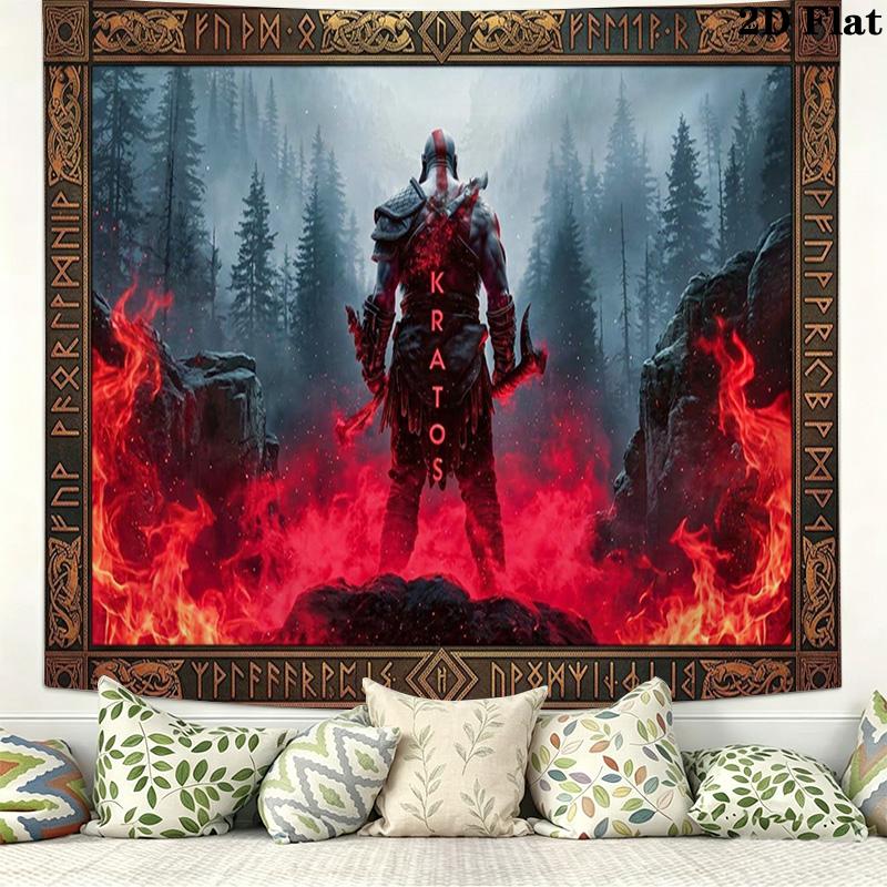 Kratos God Of War Wall Tapestry Aesthetic Wall Hanging Printed Fabric Blanket Decorative Tapestries for Bedroom Living Room Home Decor