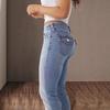 Damen Frühjahr Neue Doppelknopf Mid-Waist Straight Jeans Slim Temperament Hose