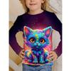 Spring and Autumn Round Neck 3D Cartoon Cat Printed Top Fashionable Casual Long Sleeved Children's Girl T-shirts
