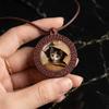 Customizable cute pet portrait circular woven wooden pendant, pet commemorative anniversary gift jewelry