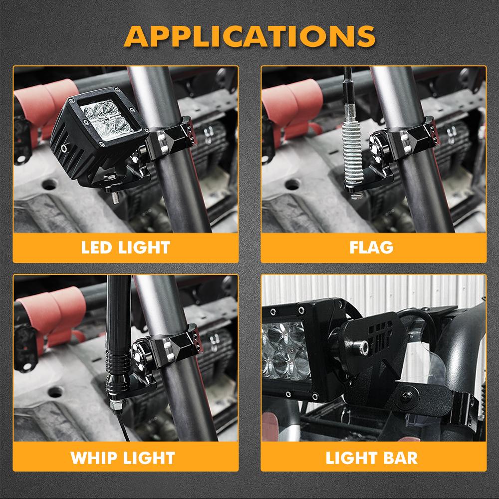 NiceCNC UTV ATV 1.75"-2" LED Light Flag Mount Bracket for Polaris RZR 1000 Can-Am Maverick X3 Yamaha Wolverine Universal Parts