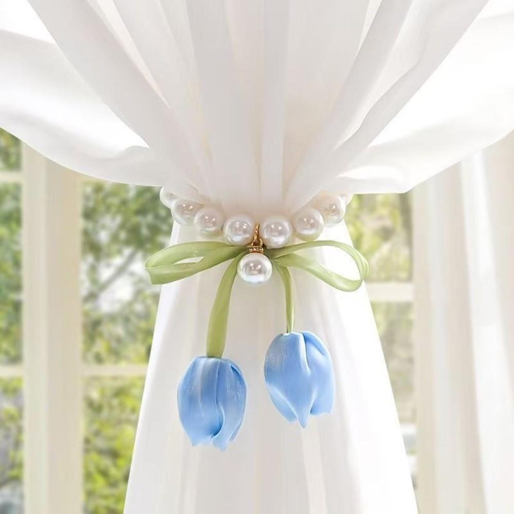 Magnetic Tulip Curtain Straps Pearl Chain Curtain Buckle Fashion Drapery Holders  Wedding Room