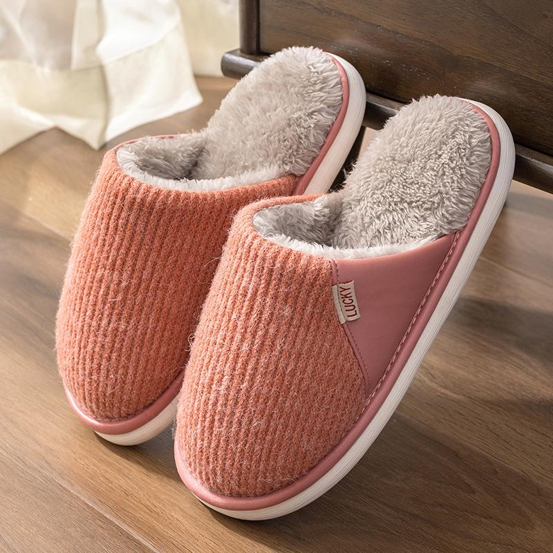 Cotton slippers for men in winter, indoor home warmth, household use with added velvet and fur slippers for winter