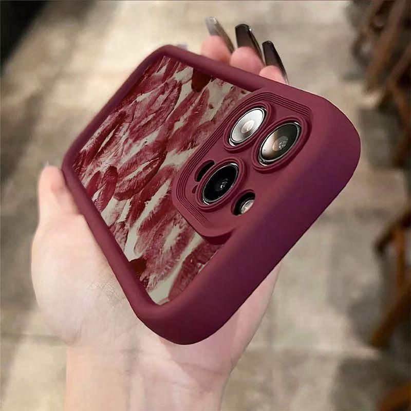 Fiery Red Lips Phone Case for Apple 17 Pro Max, 16 Plus, 13, 12, 11, 7P - Soft, Wine Red