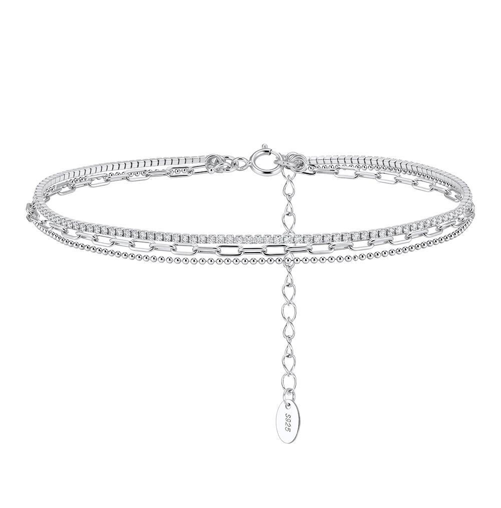 ORSA JEWELS Elegant Layered 925 Sterling Silver Chain Anklet for Women Summer Sexy Beach Foot Chain Ankle Straps Jewelry SA104