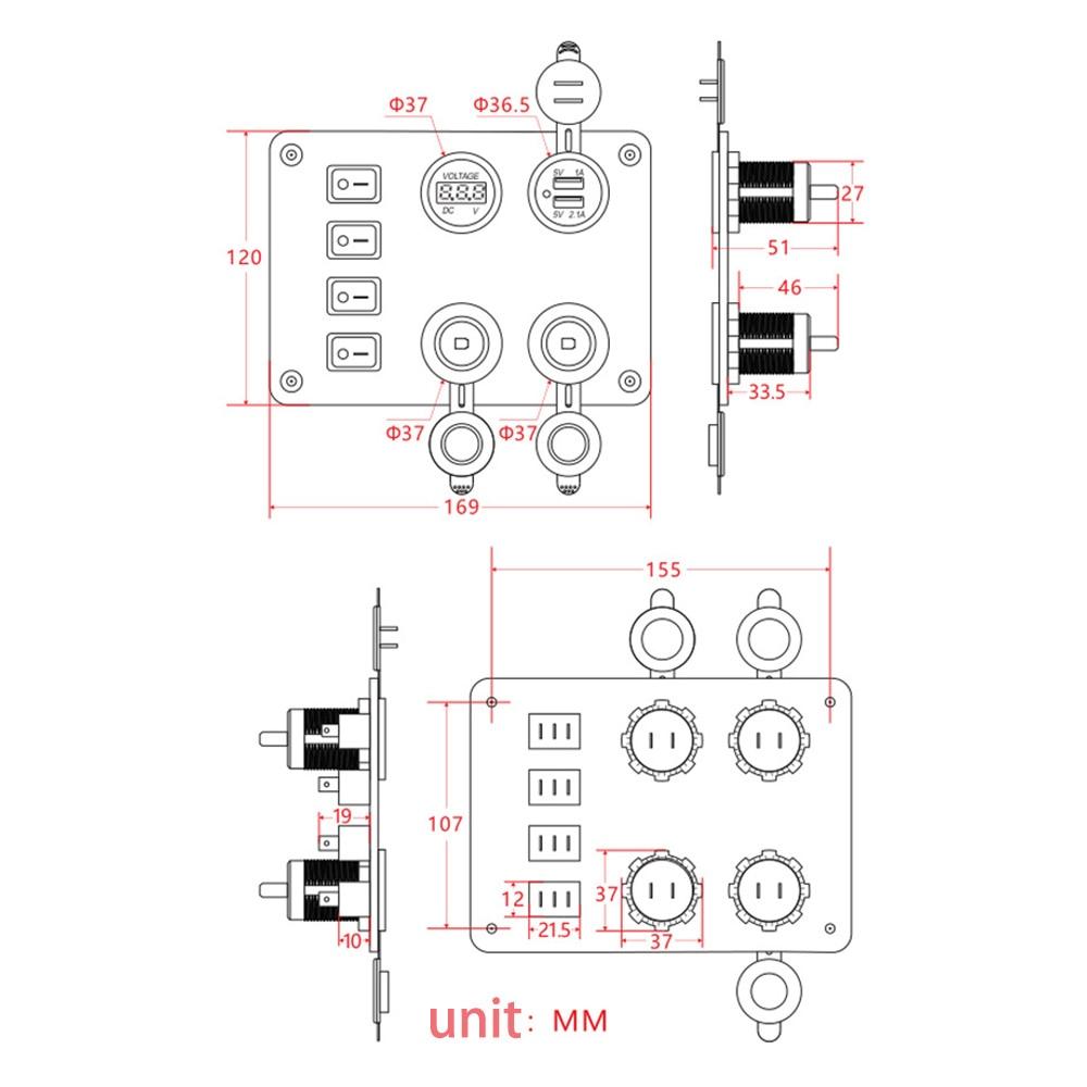 Panou comutator basculant cu 4 grupe 3.1A Încărcător dublu USB pentru mașină Priză de alimentare Priză de curent Voltmetru LED pentru camionul marin RV