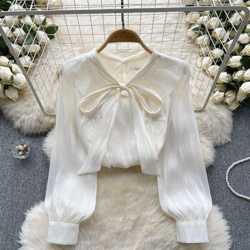 

Lace Lace Silm Easiest for Match Long Sleeves Chiffon Shirt Apricot 2XL