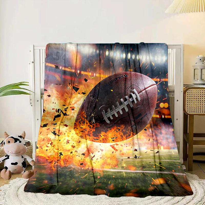 Flaming Football In Action Blanket Flannel Blanket for Bed, Sofa, Camping, Hiking, Picnic Essentials, Gift for Family Fan Gifts