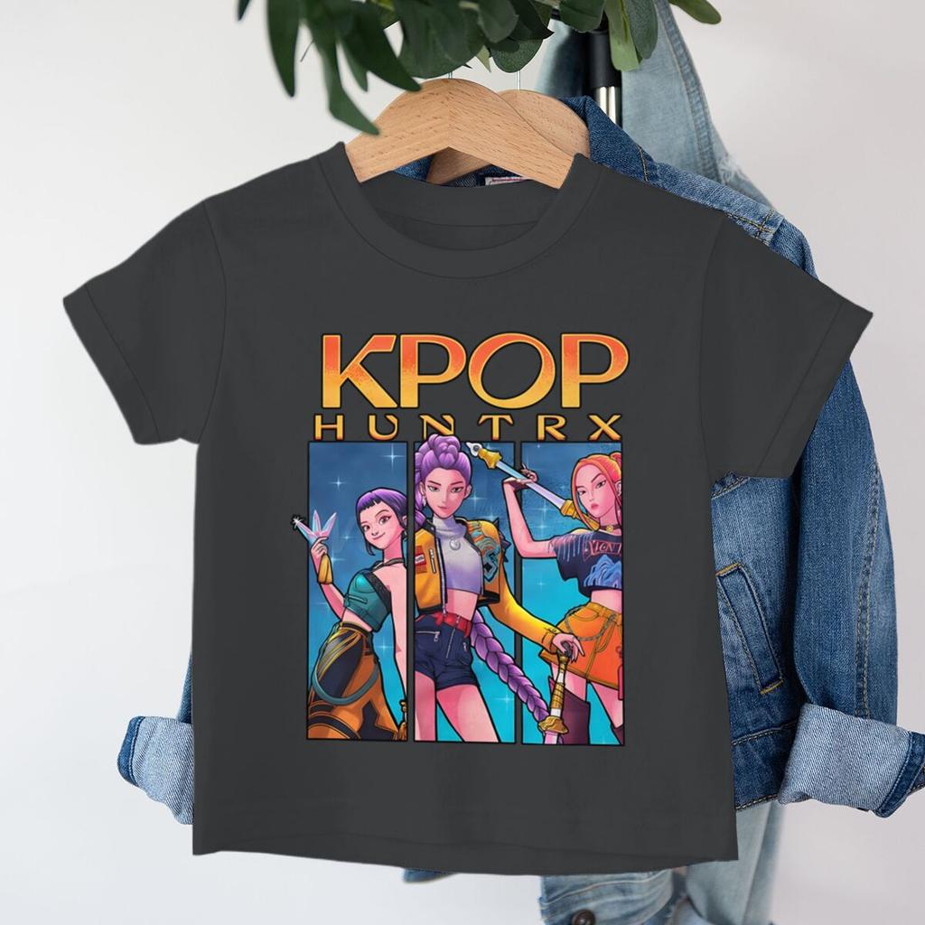 Anime KPop Demon Hunters Huntr/x T-shirts Children Boys Girls Summer Casual Short Sleeve Tops Cartoon KPop Demon Hunters T Shirt