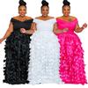 Damen Übergröße Schulterfreies Maxikleid 3D Blütenblatt Rüsche Hoher Bund Bodenlang Elegantes Abendkleid Hochzeitsgast Formelles Abschlussballkleid