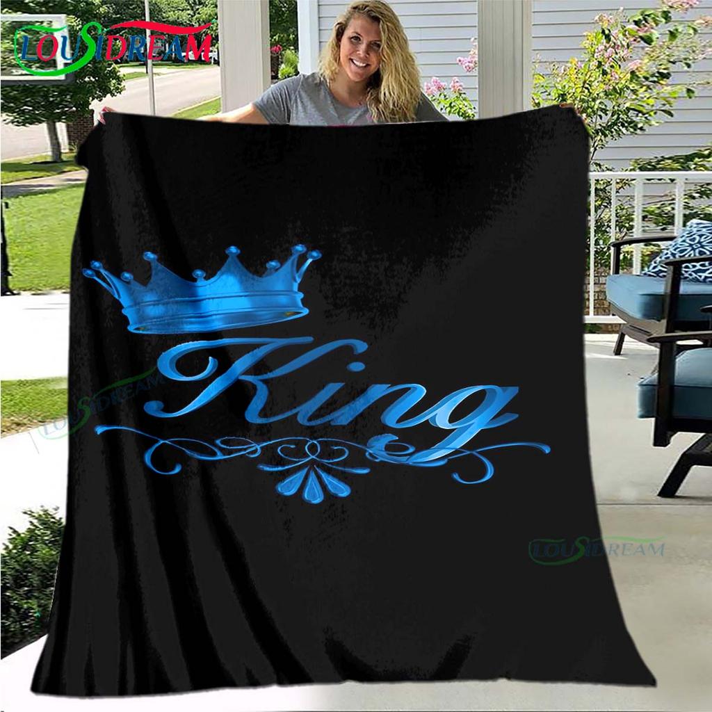 Heet Patroon KONING en KONINGIN Patroon Deken Flanellen Dunne Deken Draagbare Huis Reizen Kantoor Lunchpauze Deken Verjaardagscadeau