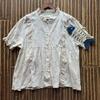 1116 Summer New Women's Crew Neck Japanese Cotton Shirt Loose Shirt Top Cardigan Literary Style Mori Niche