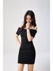 Combed Cotton One-Shoulder Summer Dress - Women's Sexy Slim Fit, Waist-Cinched, Hip-Hugging Short Style