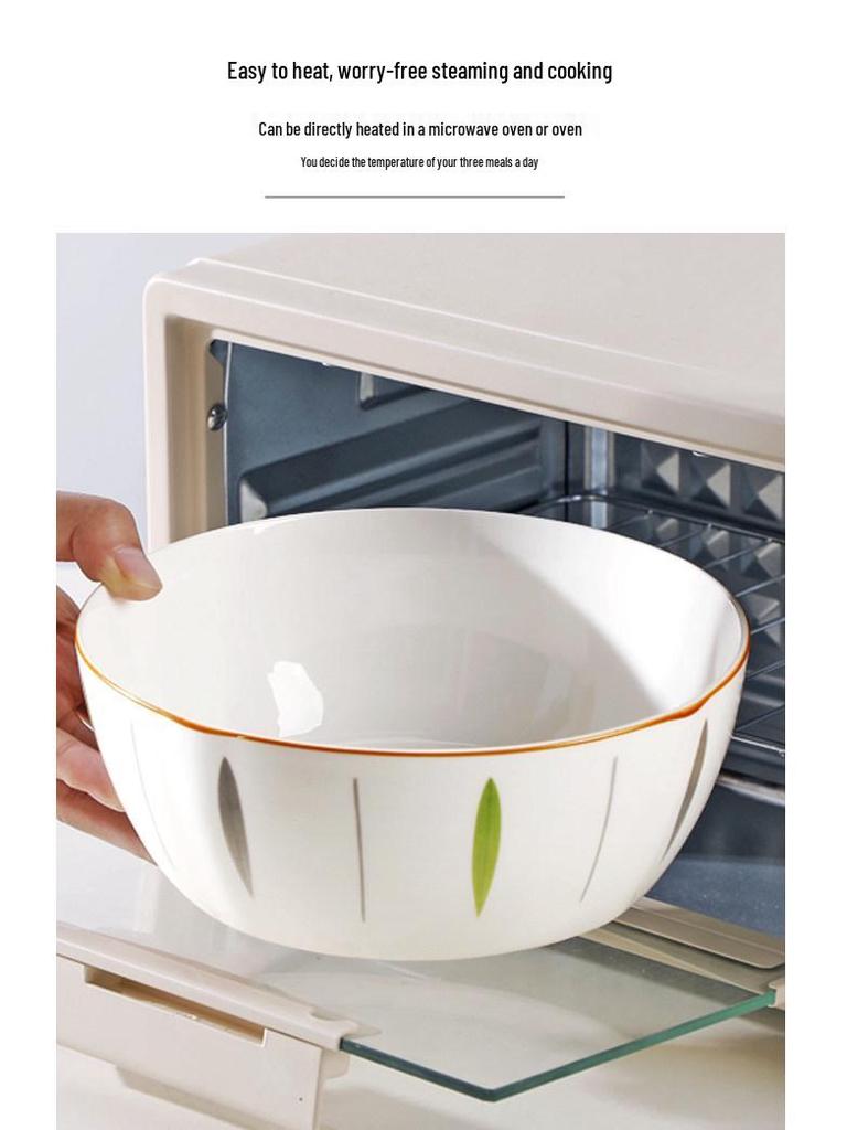 Set of 2 Anti-Scald Thickened Ceramic Soup Bowls, Large Capacity, Microwave-Safe - Ideal for Sauerkraut Fish, Simple and Fresh Design for Home Use.