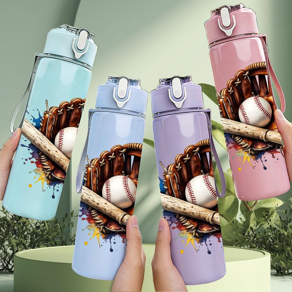 1PC Baseball Bat Glove Sport Equipment Print 750ml Color Plastic Sports Water Bottle Leakproof Flip Straw Lid Suitable for Sports Office Home Use