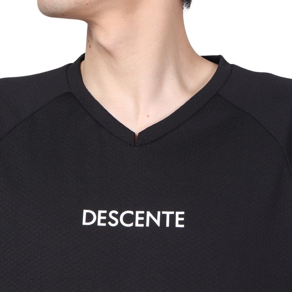 Short Sleeve Short Sweat Quick Mesh Material Easy To Club Black XO [DESCENTE] Shirt, Volleyball, Sleeve, Absorbent, Drying, Breathable, Arrangement,