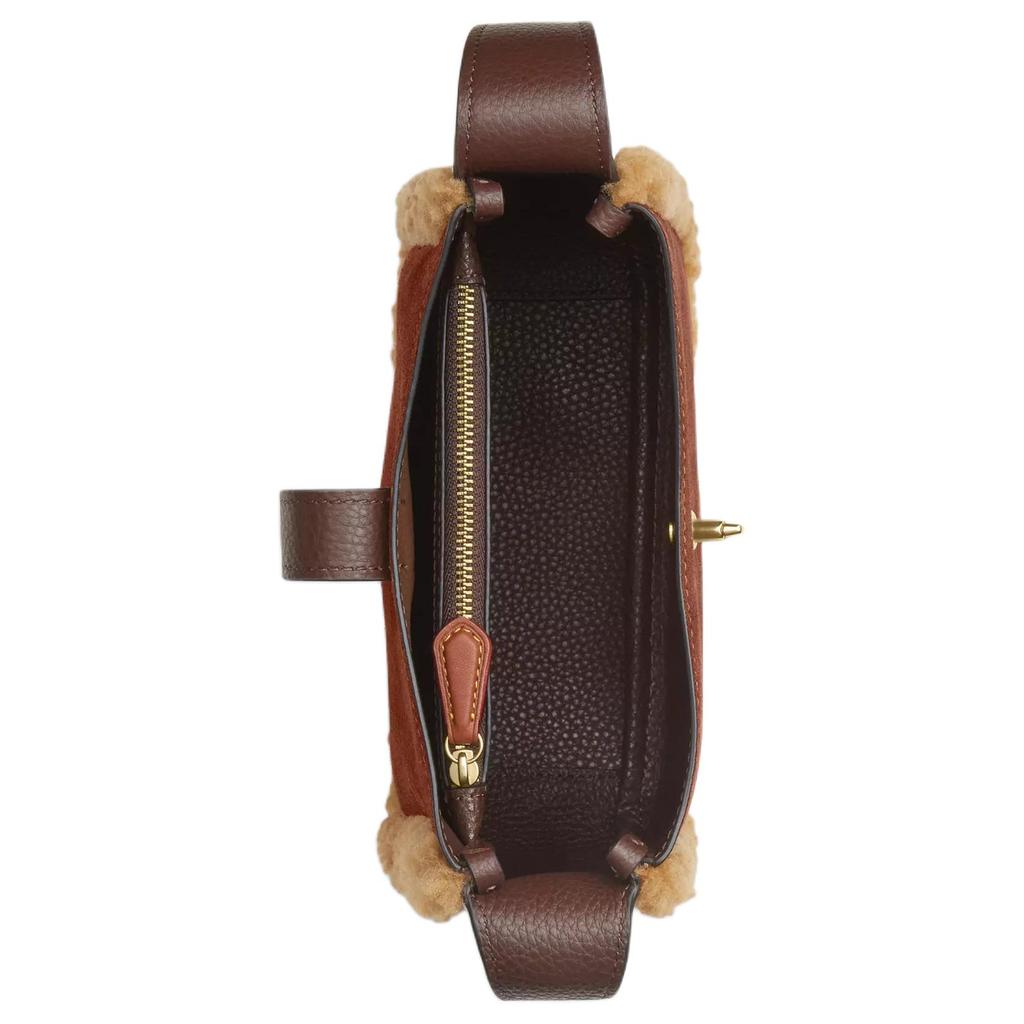 Coach Hadley 20 Gold Logo Wildleder Wolle Lederbesatz Verfeinertes Litschi-Körnerleder Umhängetasche Mini Damen Umhängetasche Braun CDC41-IMYMY