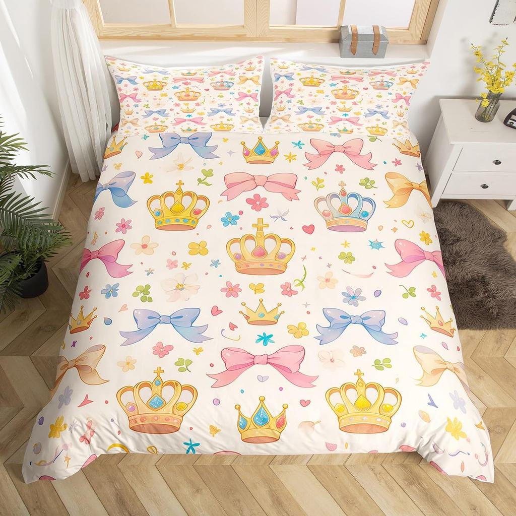 Simple Bow Knot Duvet Cover Twin SizeCartoon Kawaii Bedding SetCute Bows Ribbon Printed Comforter Cover for Girl Women Bedroom