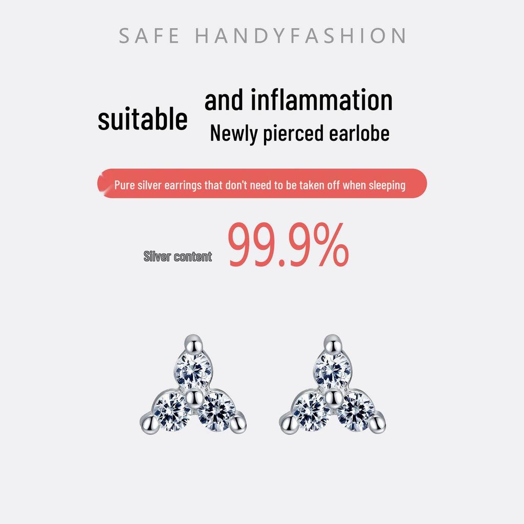 Sterling Silver S999 Zirconia Triangle Stud Earrings