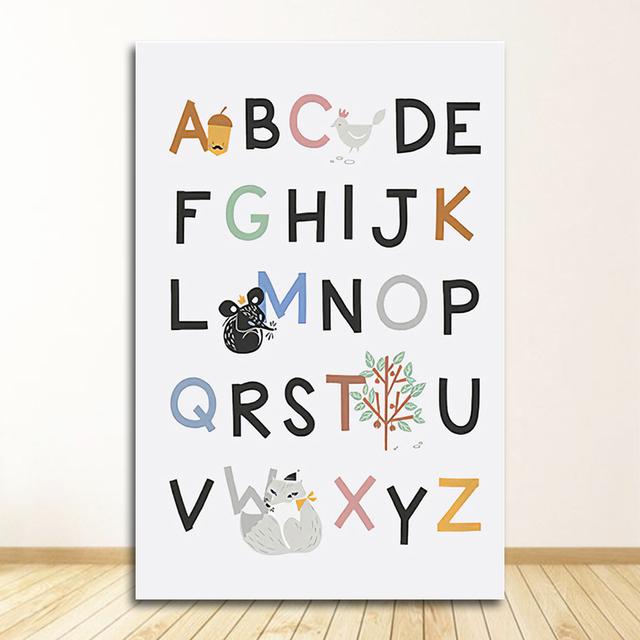 Kinderzimmer Wandkunst Pädagogisches Gemälde Dekoratives Bild ABC Poster Alphabet Nummer Poster und Drucke Regenbogen Leinwanddruck Baby