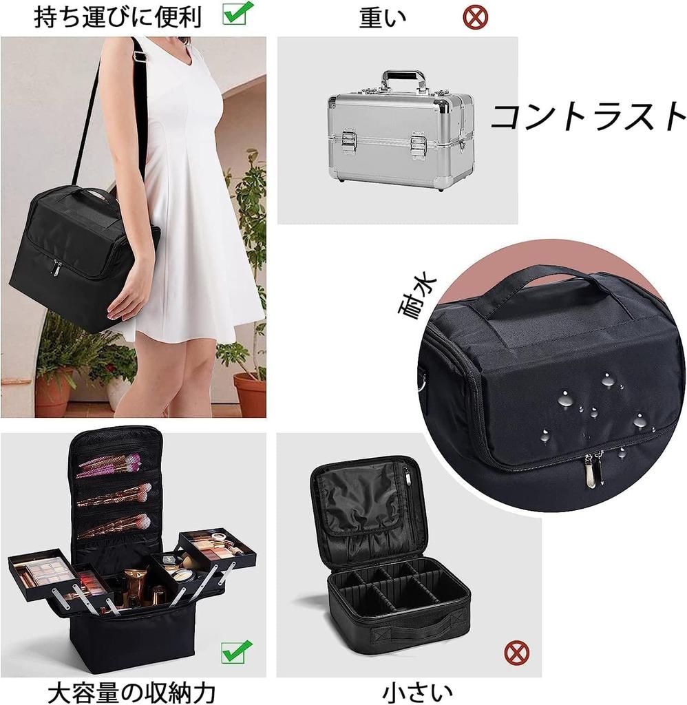 Large Capacity Cosmetic Storage Portable Makeup Storage Nail Cosmetic Box with Shoulder Strap for Travel Box, Box, Case, (Black)