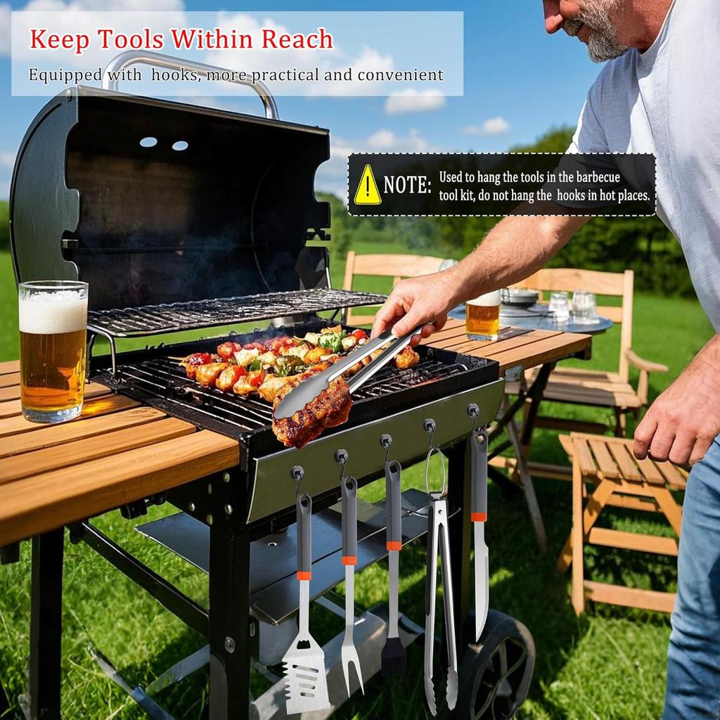 11-Piece BBQ Grill Tools Set with Tongs, Spatula, Apron & Bag, Stainless Steel Portable Kit for Camping, Gifts for Men Dad