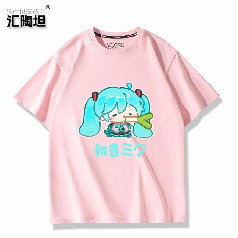 Accented Teto Co Branded Hatsune Miku Surrounding Cartoon Printed Tshirts for Boy and Girl Summer Anime New Tshirts