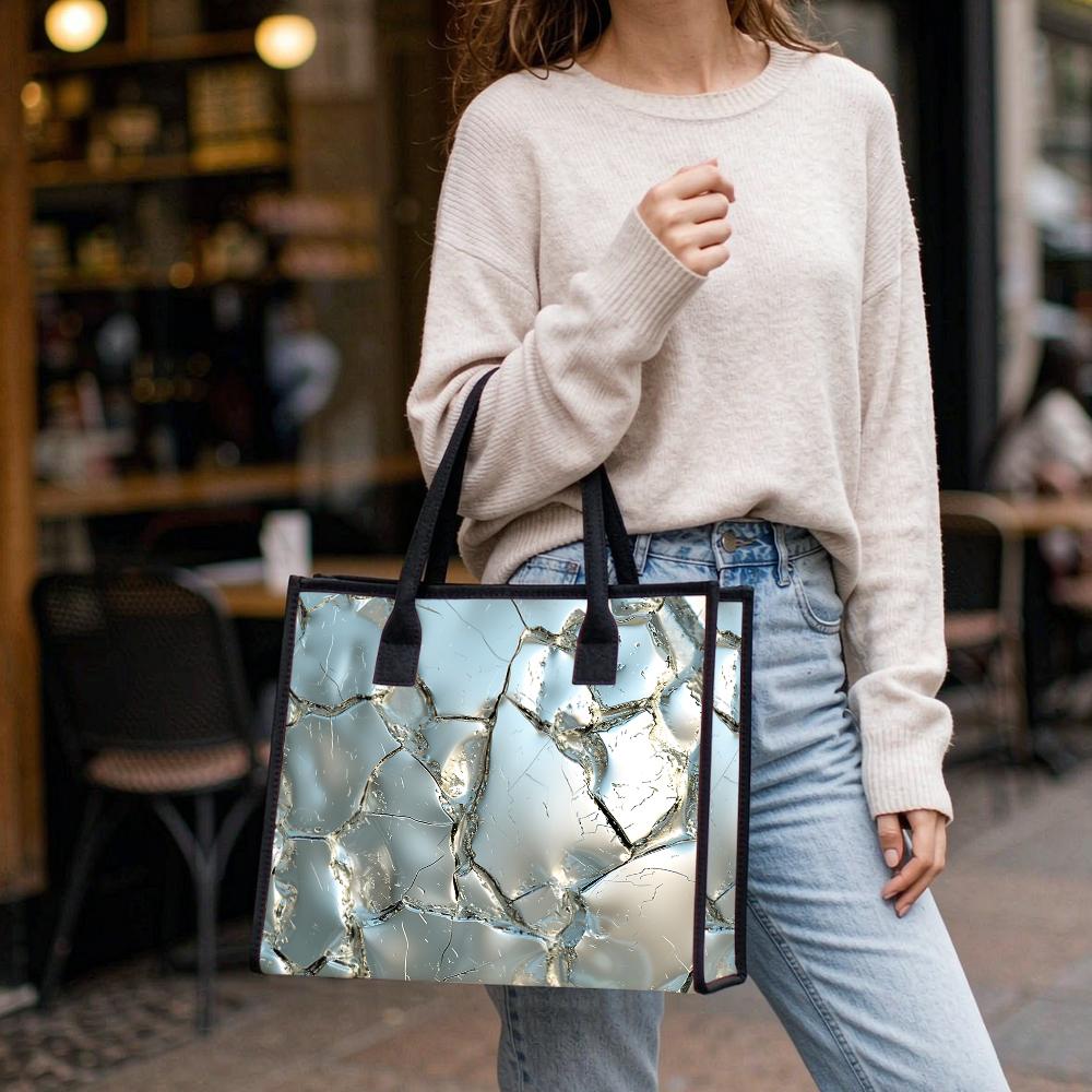 Cracked Metallic Print Tote Bag Large Casual Daily Carry Handbag Reusable Shoulder Bag for Shopping Work Travel