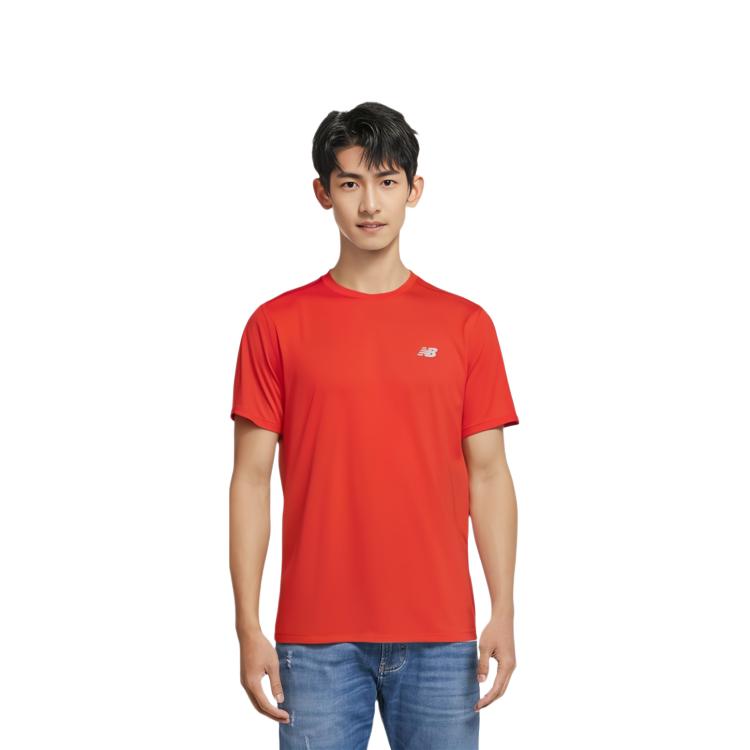 New Balance T Shirts Men's Red Crew Neck Moderate Straight Fit MT41222-NEF