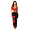 S-3XL Women Latin Dance Tassel Set Lace Up Halter Gold Trim Crop Top with Elastic Waist Contrast Color Pants for Performance