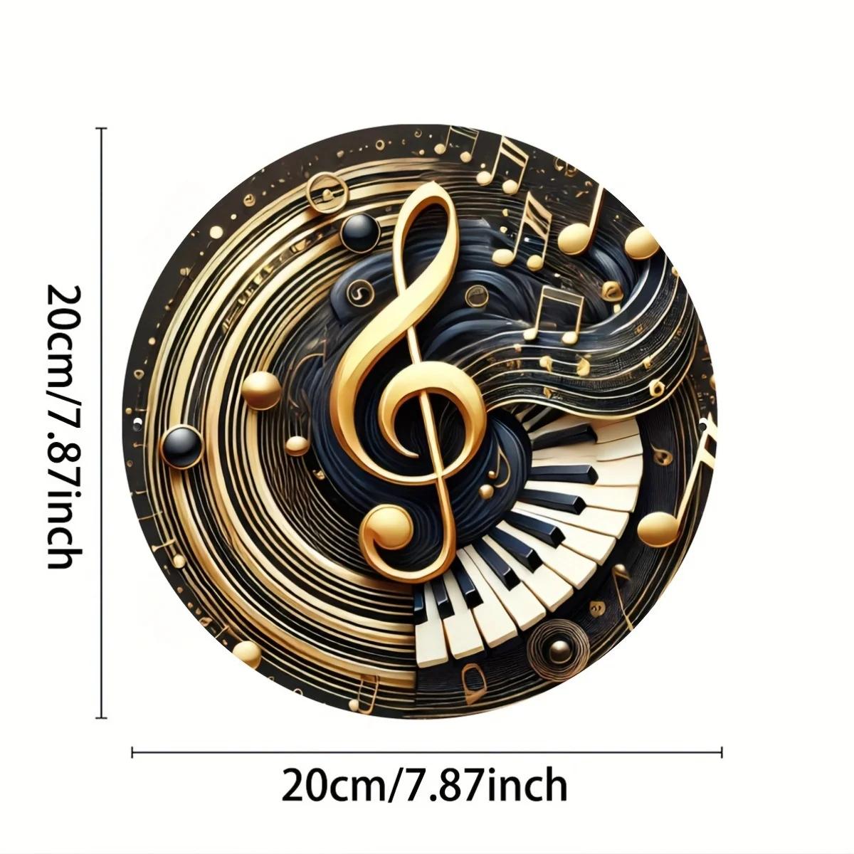 

Metal Piano Keys Sign Musical Note Wall Decor Round Aluminum Wreath Centerpiece Door Porch Hanging for Music Room Bedroom