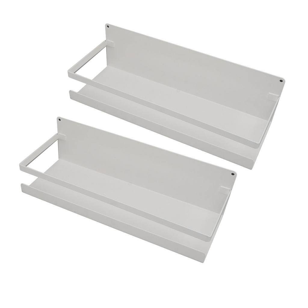 2PCS Wall Mount Storage Shelf with Hooks Magnetic Suction Floating Organizer for Bathroom Washstand White