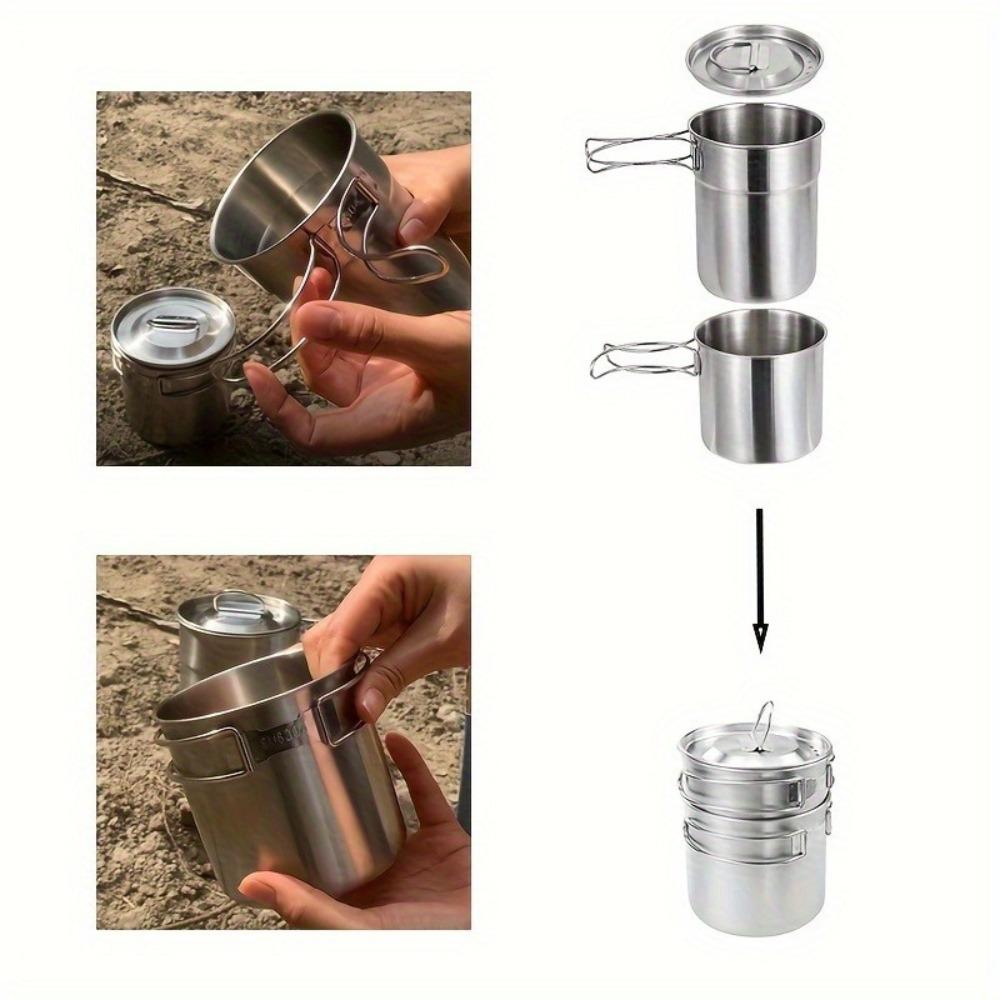 304 Stainless Steel Mug 2pcs Set, Folding Handle Coffee Cup, Outdoor Camping Portable Cookware Pot