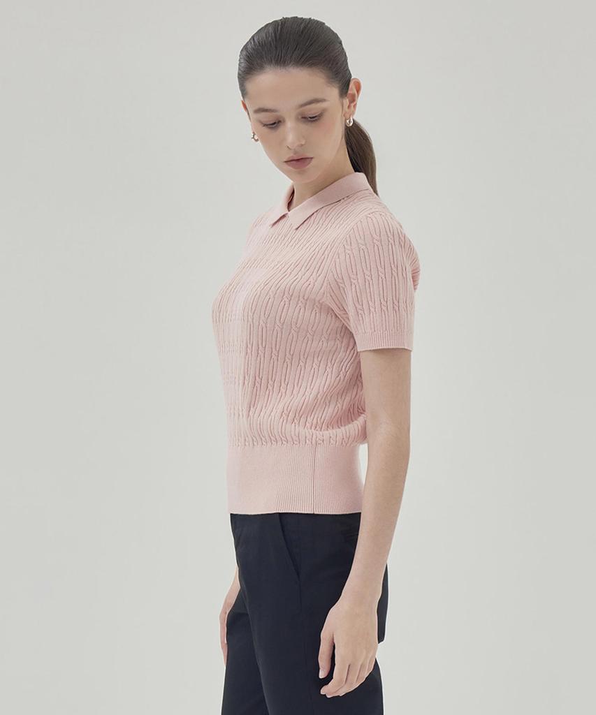 The Knit Company Orea Cable Polo Shirt - Mellow Pink