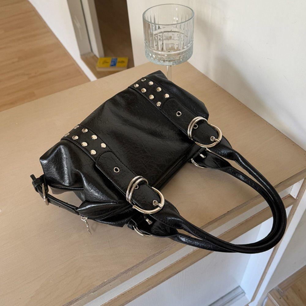 Spicy Girl Vintage Underarm Bag Y2K Motorcycle Bag Portable Retro Rivet Shoulder Bag  Girls