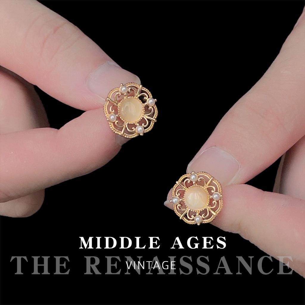 Французские ретро полые серьги-гвоздики с опалом серьги в придворном стиле серьги