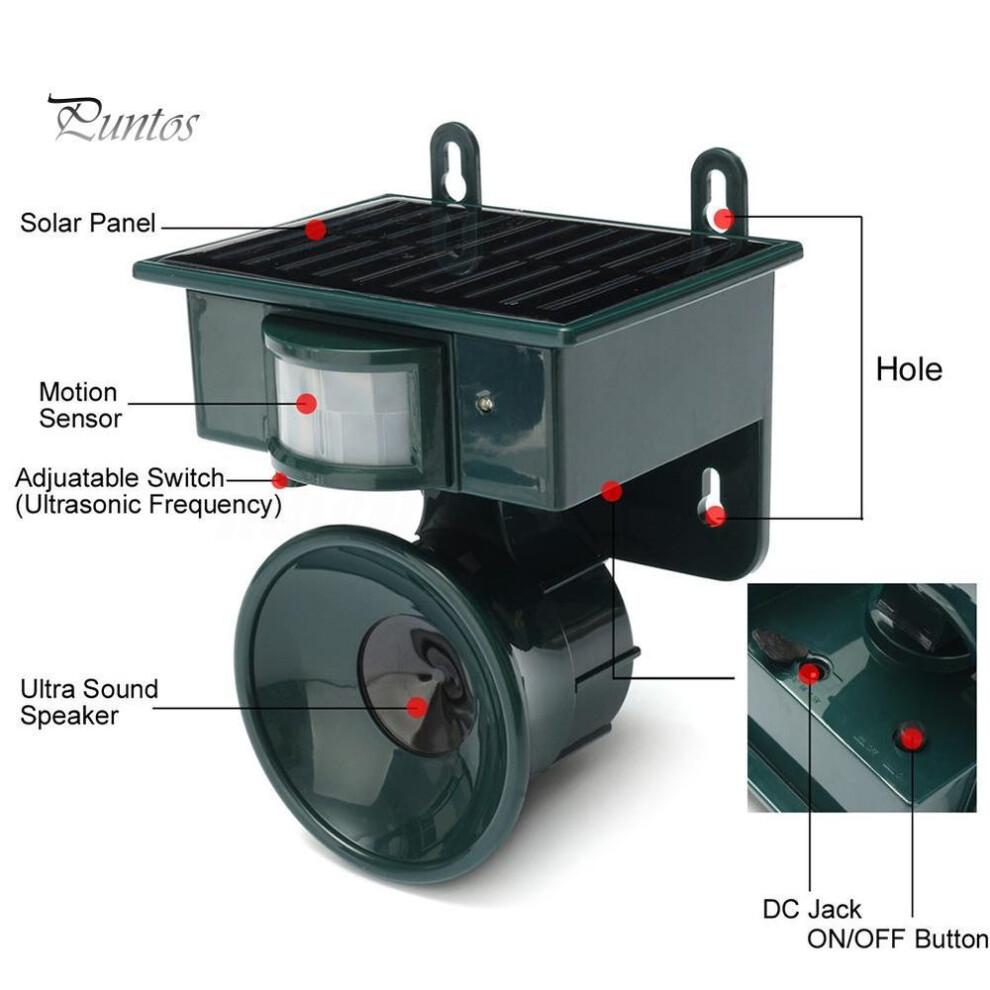 (verde) Spaventatore repellente repellente per animali ad ultrasuoni per esterni ad energia solare