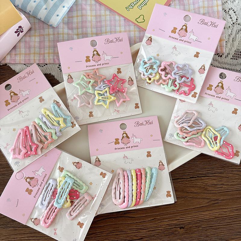 8 Pcs Sweet Candy-colored Oil-dropping Children's Versatile Star Hair Clips Bangs Hair Clips Cute Girl Bb Clips Bagged