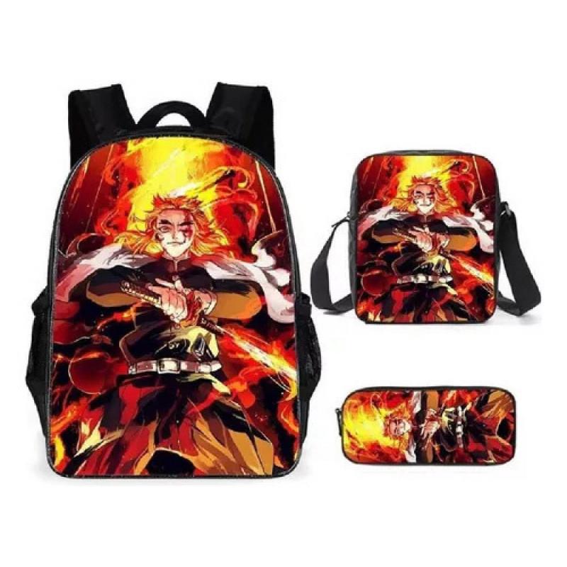 Demon Slayer Kimetsu No Yaiba Backpack Set With Breathable Polyester For School And Travel