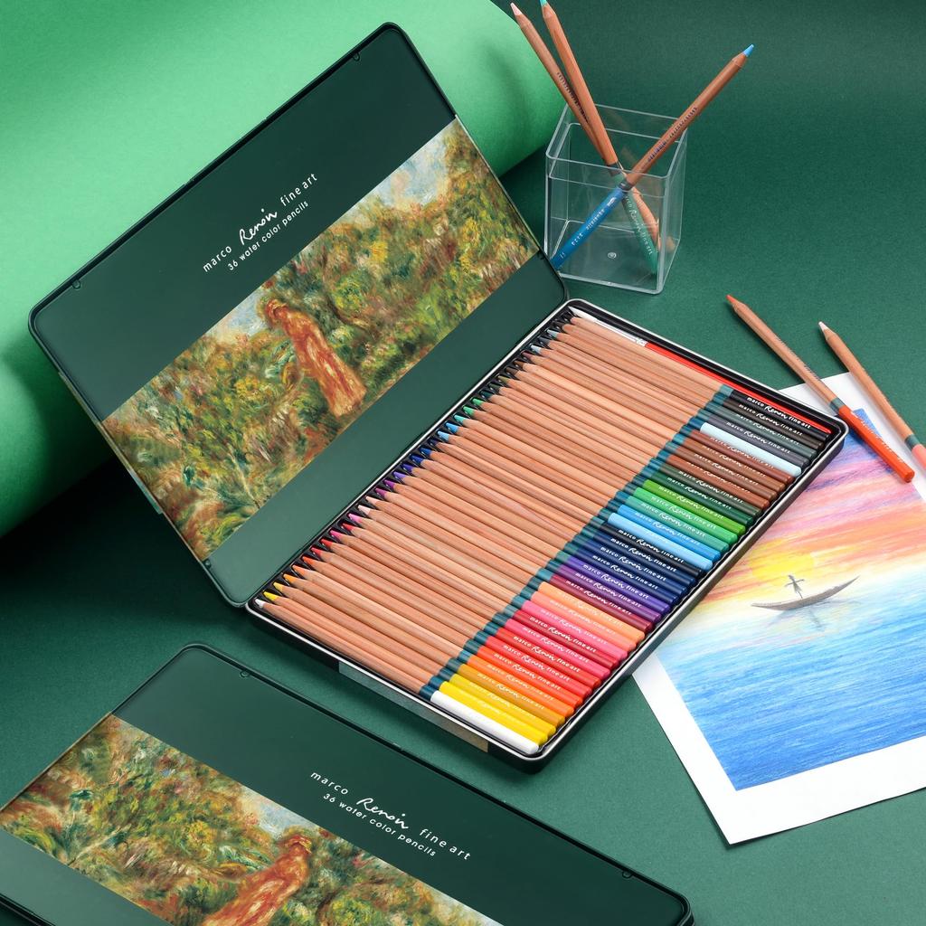 MARCO Watercolor Model Watercolor Pencils Brush Included Coarse Excellent Color Development Professional Colored Pencils for and Professional Artists