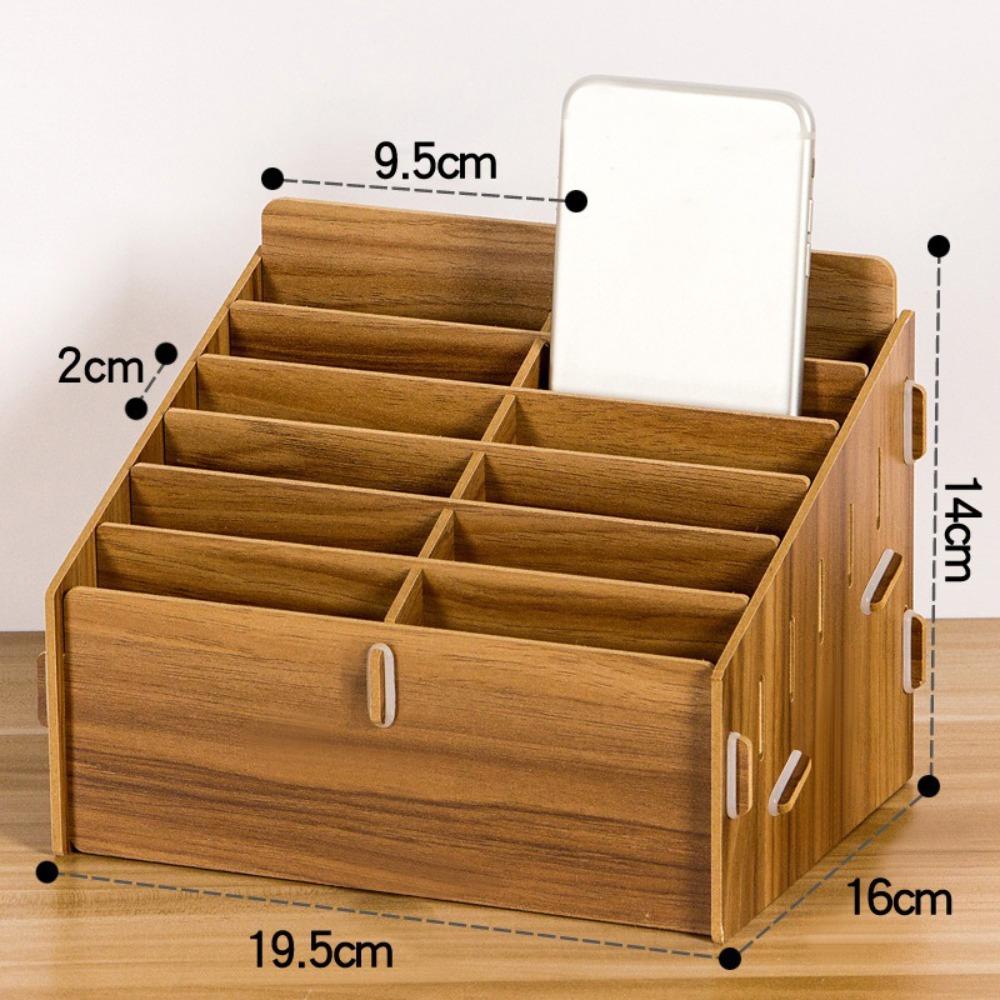 Wood Desktop Storage Box Detachable Multifunctional Phone Holder Easy to Install 12/24-Grid Phone Management Storage