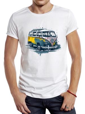 TEEHUB Camiseta Masculina Estampada Vintage Ônibus Pintado Roupa Esportiva Ônibus de Camping Carro Clássico Retrô Tops Camiseta Hipster