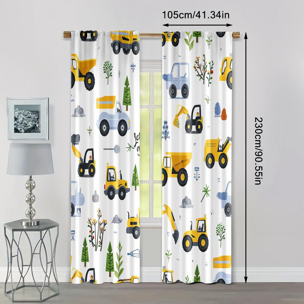 2pcs, Upscale Curtains Playful Construction & Farm Vehicle Versatile Polyester Fabric (without Rod) Home Decor Perfect for