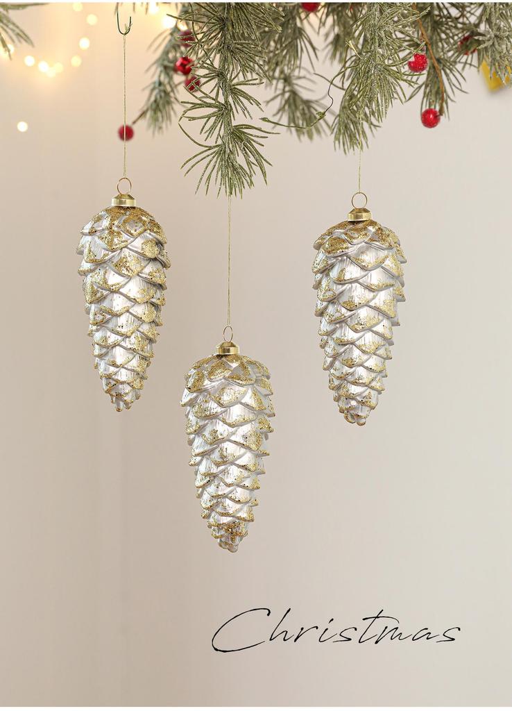 Vintage Gold & Silver Pine Cone Acorn Ornaments for Christmas Tree Decoration