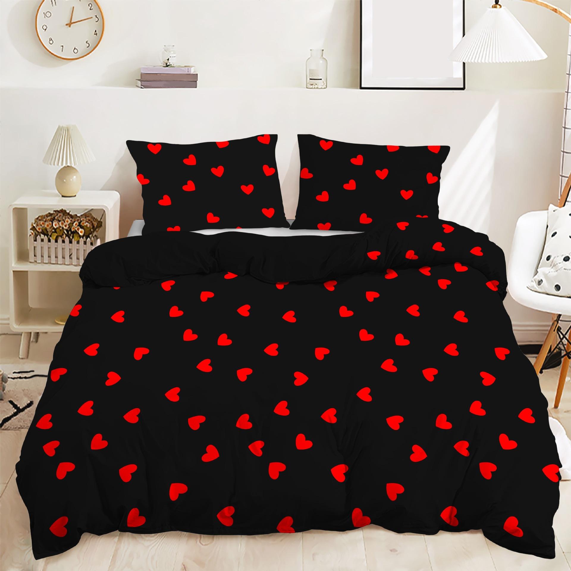 

Набір постільної білизни з 3 предметів із застібкою-блискавкою Червоне серце Підодія Королева Візерунок Серце кохання Білий Набір чохлів для ковдри Милий принт AU Single(140x210cm)