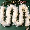 2M Christmas Snowflake Plush Ribbon with LED Light White/Red Snowflake Plush Tinsel Ribbon Long Strip Plastic