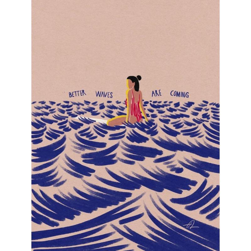 Nordic Minimalistic Art Surfing Paddling Swimming Sea Wave Print Poster Canvas Painting Abstract Wall Art for Room Home Decor