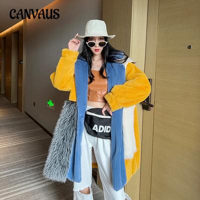 Cappotto da donna invernale Tendenza moda Colore Collisione Risvolto Capispalla grande
